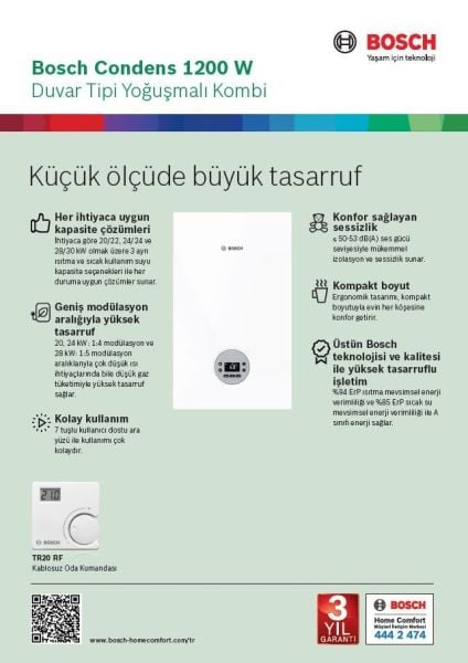 Bosch Condens 1200 W 24kW C23 Premix Yoğuşmalı Kombi